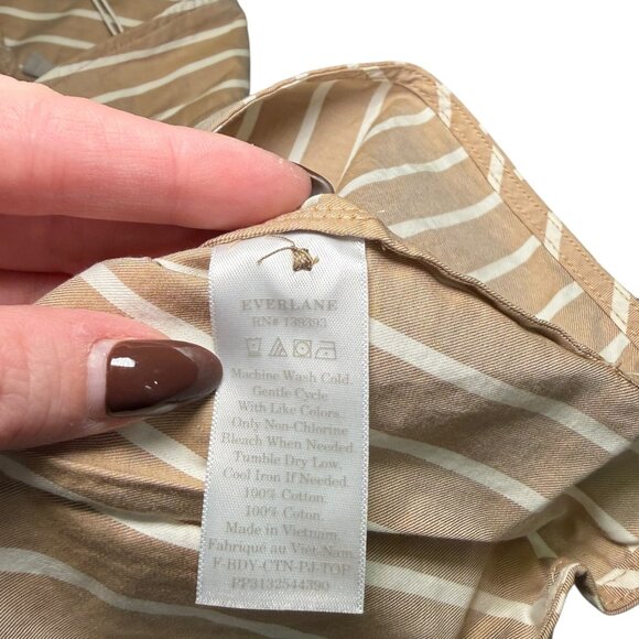 Everlane Brown White Stripe 100% Cotton Woven Pajama Top Small - Picture 5 of 6